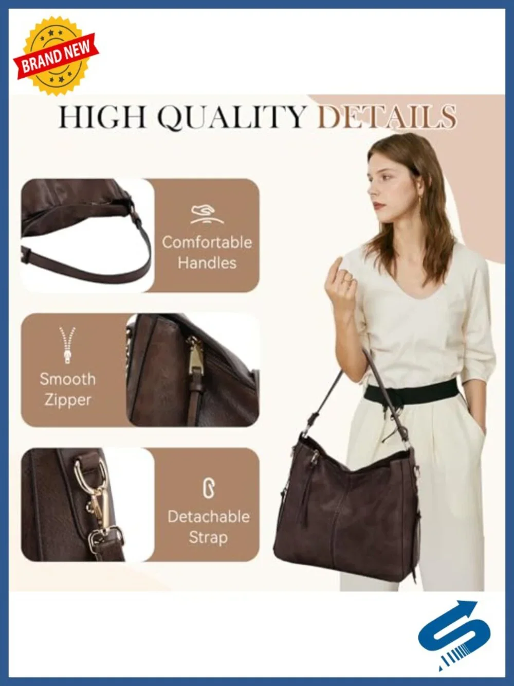 Faux Leather Hobo Shoulder Bag with Adjustable Strap, Back Zipper Pocket